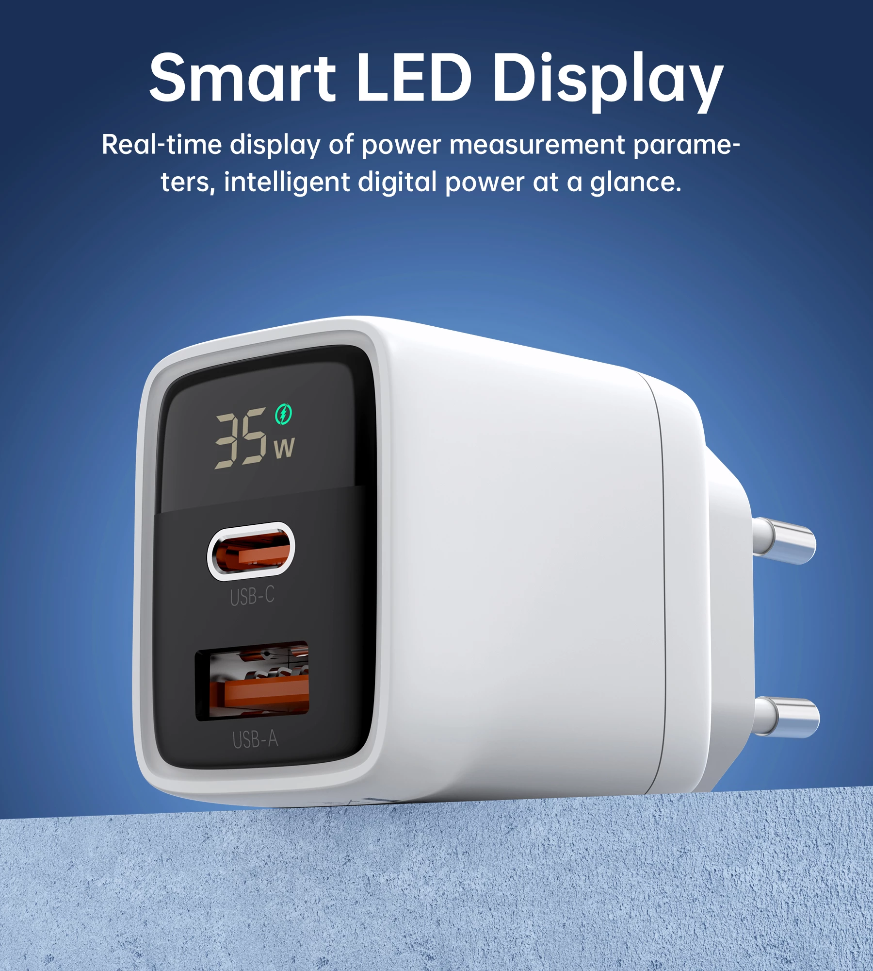 Karikues muri Choetech PD6052, 35W, USB-C & USB-A, me ekran, i bardhë