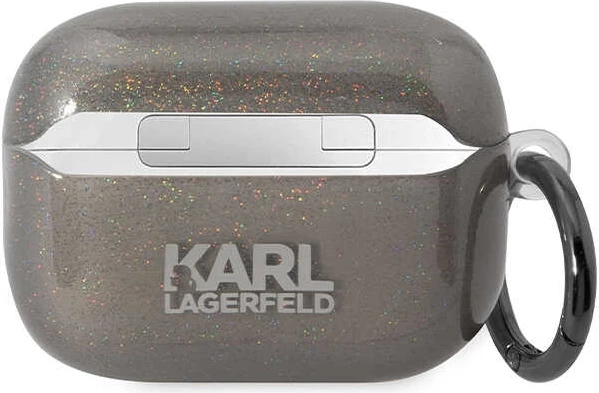 Mbështjellës Karl Lagerfeld KLAP2HNKCTGK për AirPods Pro 2, Glitter Karl&Choupette, i zi