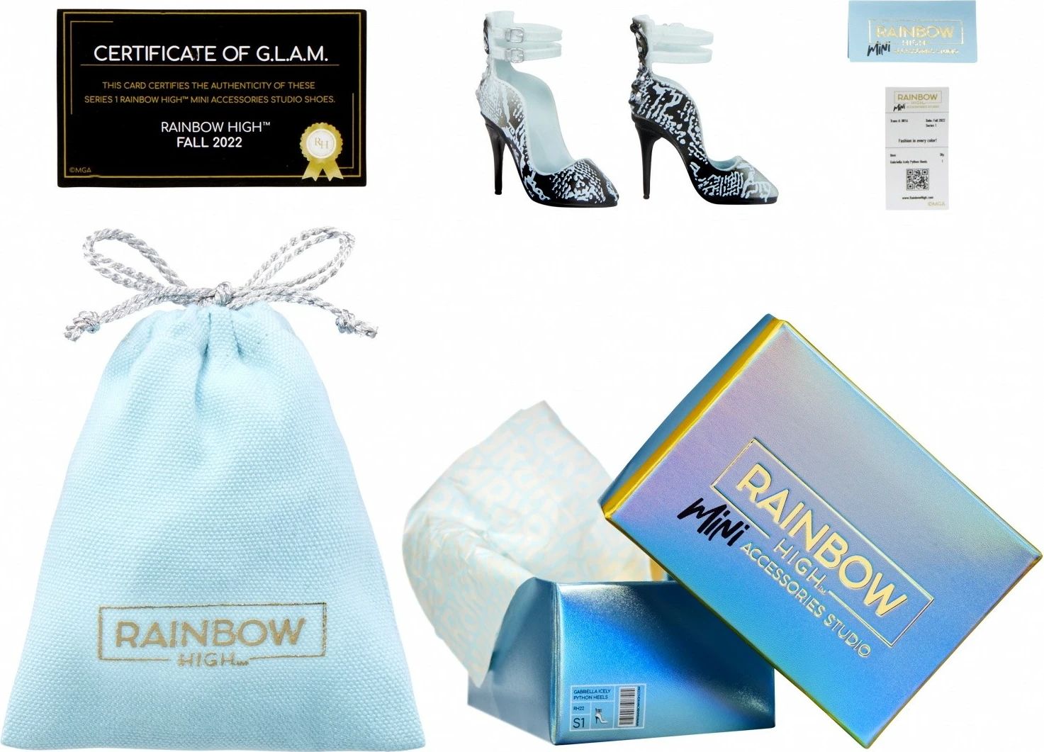 Set këpucësh për kukulla Rainbow High, MGA, 27 copë, shumëngjyrëshe