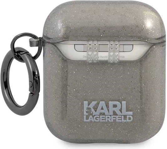 Mbështjellës Karl Lagerfeld KLA2UKHGK për AirPods 1/2, Glitter, i zi