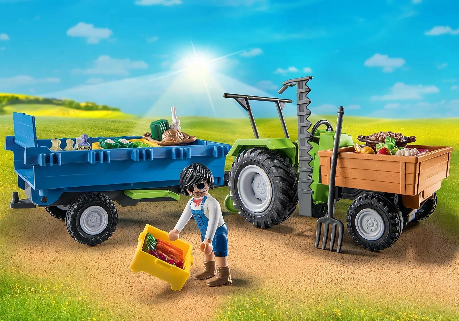 Set lodrash Playmobil Country 71249, traktor me rimorkio dhe aksesorë, 42 pjesë