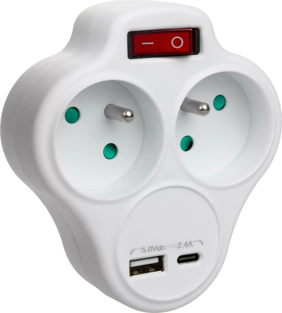 Prizë Maclean MCE336E me 2 dalje, USB-A/USB-C, e bardhë
