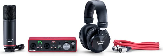 Set studio Focusrite Scarlett 2i2 Studio me mikrofon, kufje dhe interfejs audio, Kuqe