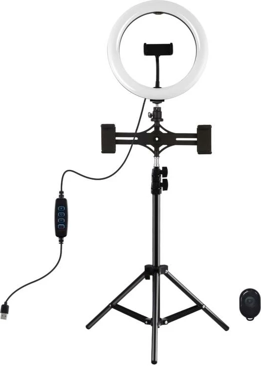 Ring light me tripod Puluz PKT3070B, 26cm, 1.1m, me mbajtëse të dyfishtë për telefon, 3 ngjyra ndriçimi