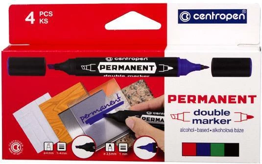 Markerë permanent Centropen me dy maja, 4 ngjyra