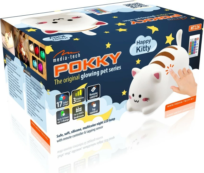 Llambë nate Media-Tech Pokky Happy Kitty MT226, LED, me pilot, shumëngjyrëshe, e bardhë