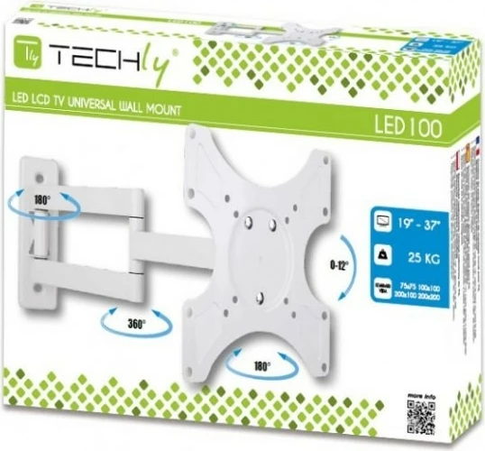 Mbajtës muri për TV/monitor Techly 023820, 19-37 inç, krah i dyfishtë, i bardhë