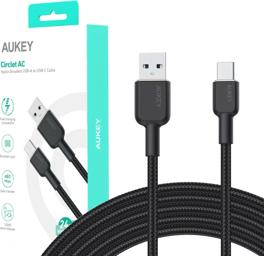Kabllo AUKEY CB-NAC2 USB-C në USB-A, 1.8m, 60W, e zezë