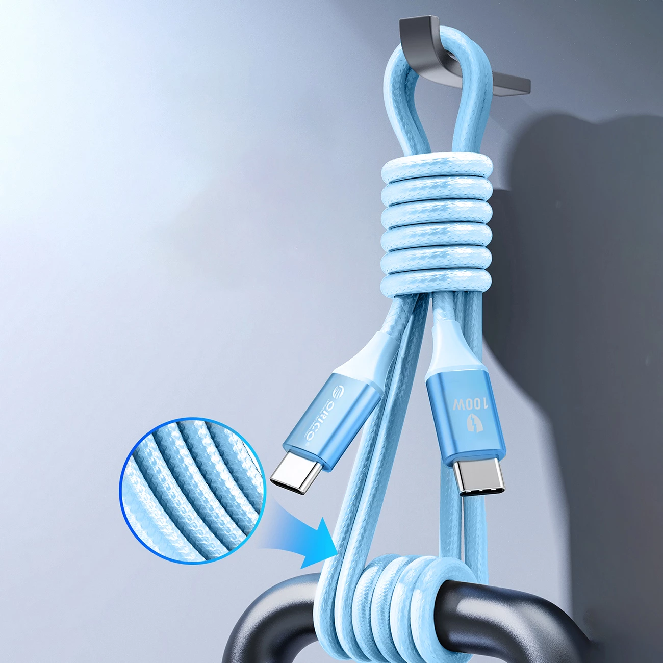 Kabllo USB-C në USB-C Orico CDX, 1m, 100W, Kaltër