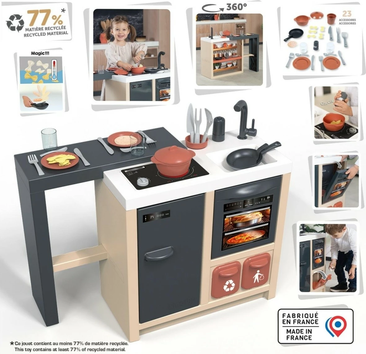 Set lodrash kuzhine Smoby Kitchen Island, plastikë, shumëngjyrëshe, me 23 aksesorë