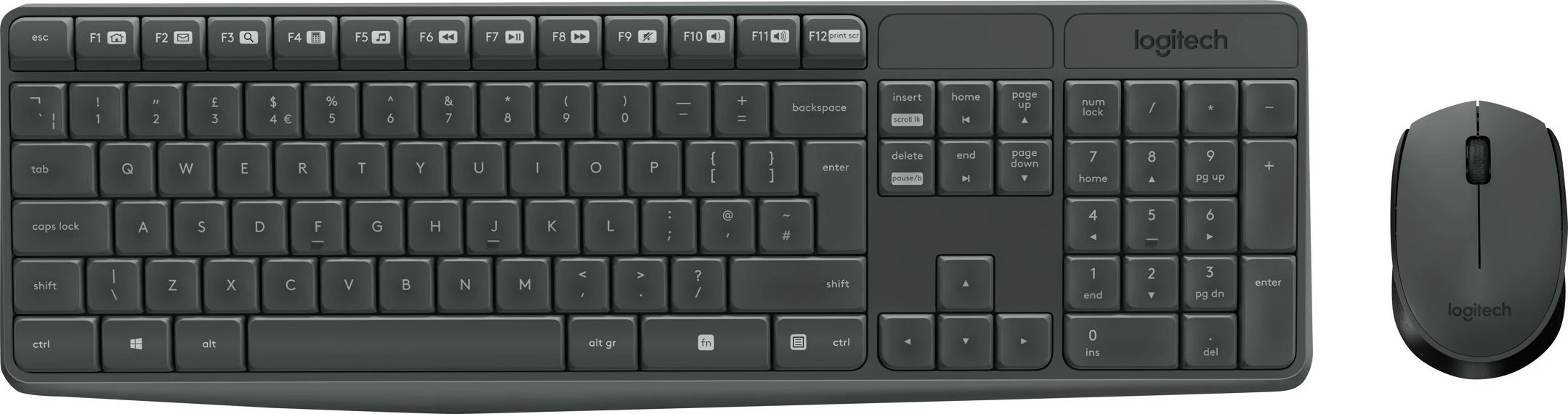 Tastierë dhe maus pa kabllo Logitech MK235, Full-size (100%), Wireless, USB, QWERTY, Gri, Maus i përfshirë