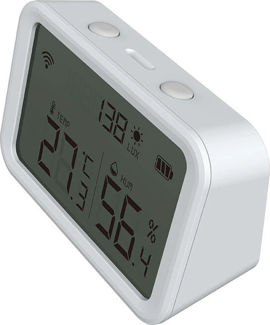 Sensor temperature e lagështie Neo NAS-TH02W me ekran, Wi-Fi, i bardhë