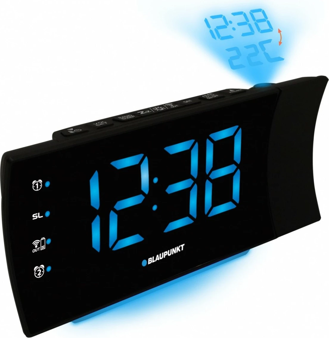 Radio-alarma Blaupunkt CRP81USB me projektor, FM, USB, e zezë
