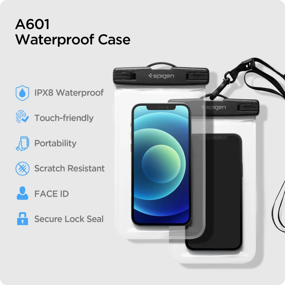 Mbështjellës Spigen Aqua Shield A601, IPX8, universal, 2 copë, transparent