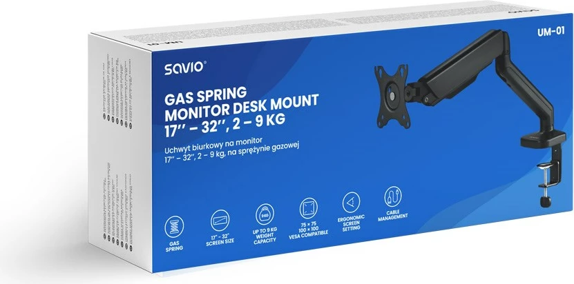 Mbajtës monitori SAVIO UM-01, 17'' - 32'', pranverë gazi, i zi