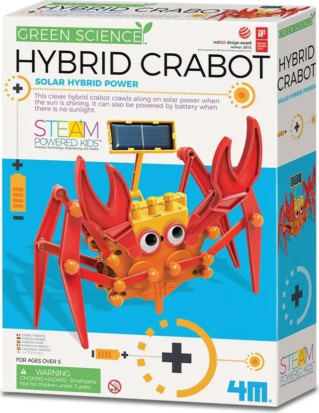 Set lodër edukative 4m Hybrid Crab, për ndërtim, me energji diellore dhe bateri, portokalli/kuqe/verdhe