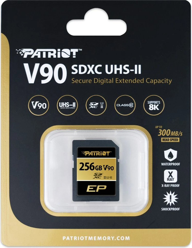 Kartë memorje Patriot Memory V90 256GB SDXC UHS-II U3 Class 10, e zezë