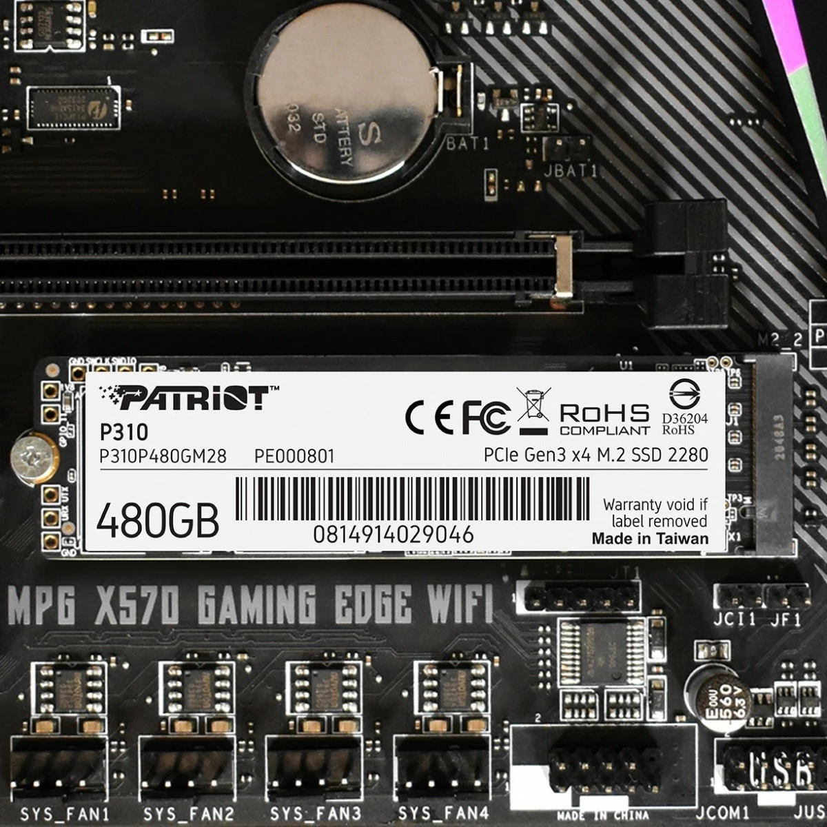 SSD Patriot P310, 480GB, M.2 2280, PCIe Gen3 x4, NVMe