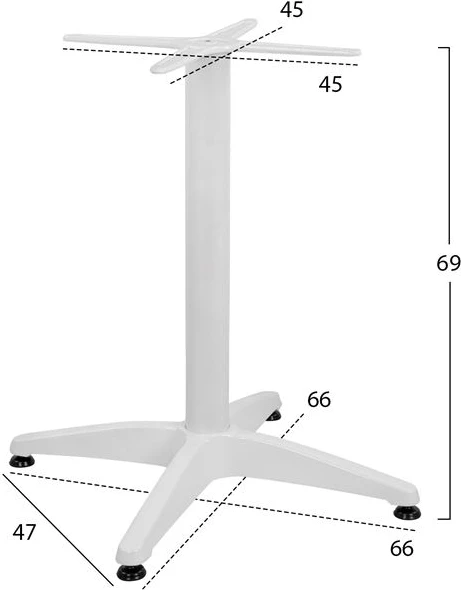 Baza alumini për tavolinë, 4 këmbë, 65x65x70cm me kryq 48x48cm, FH448.02, e bardhë