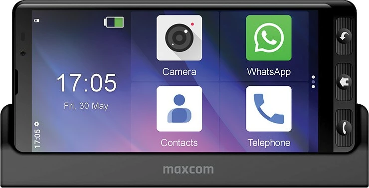 Celular Maxcom MS601, 4 GB RAM, 64 GB, 6", Android 14, i zi, me mbështjellës dhe karikues tavoline