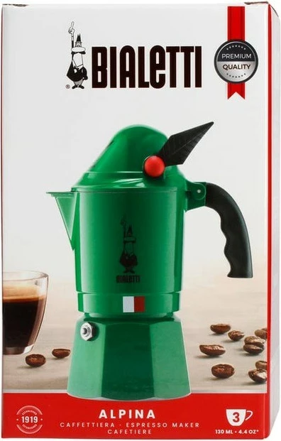 Moka pot Bialetti Moka Break Alpina, 3 filxhanë, alumini, e gjelbër
