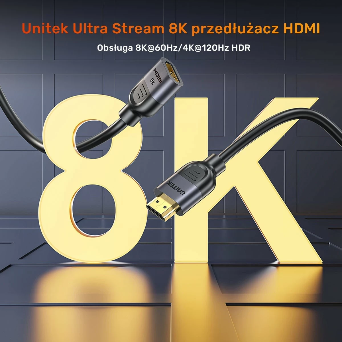 Zgjatës HDMI Unitek 2.1, 8K 0.5m, ngjyrë argjend-zi
