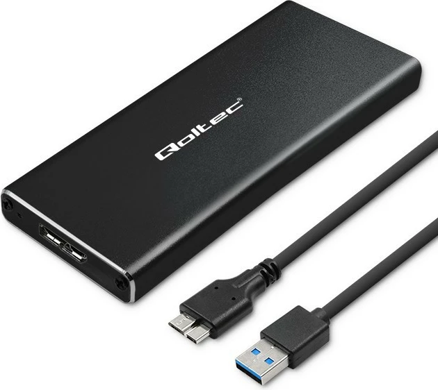 Kasë Qoltec 51854 për SSD M.2 SATA/NGFF, USB 3.0, Alumini, E zezë