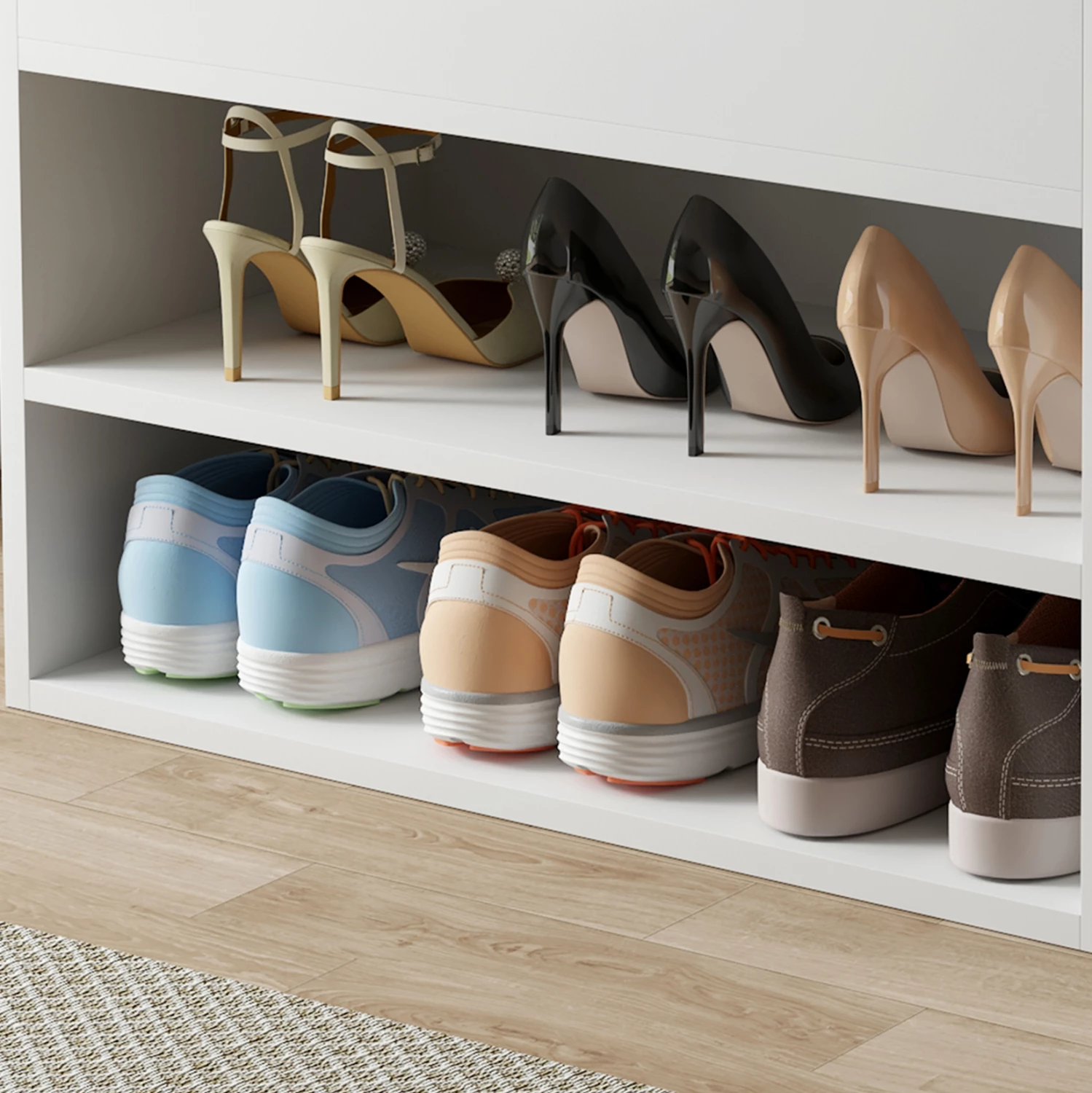 Raft këpucësh me ulëse, ROMIR FH2477.03, melaminë, ngjyrë bardhë-bardhë, 60x30x44H cm