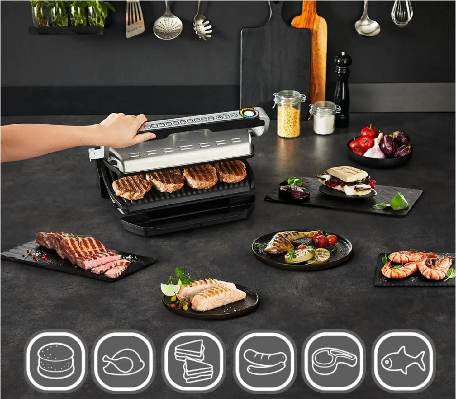 Grill Tefal Optigrill+ XL GC724D12, argjendtë