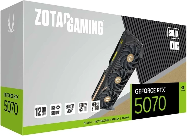 Kartë grafike ZOTAC GeForce RTX 5070 SOLID OC 12GB GDDR7 192-bit PCIe 5.0 3xDP/HDMI e zezë