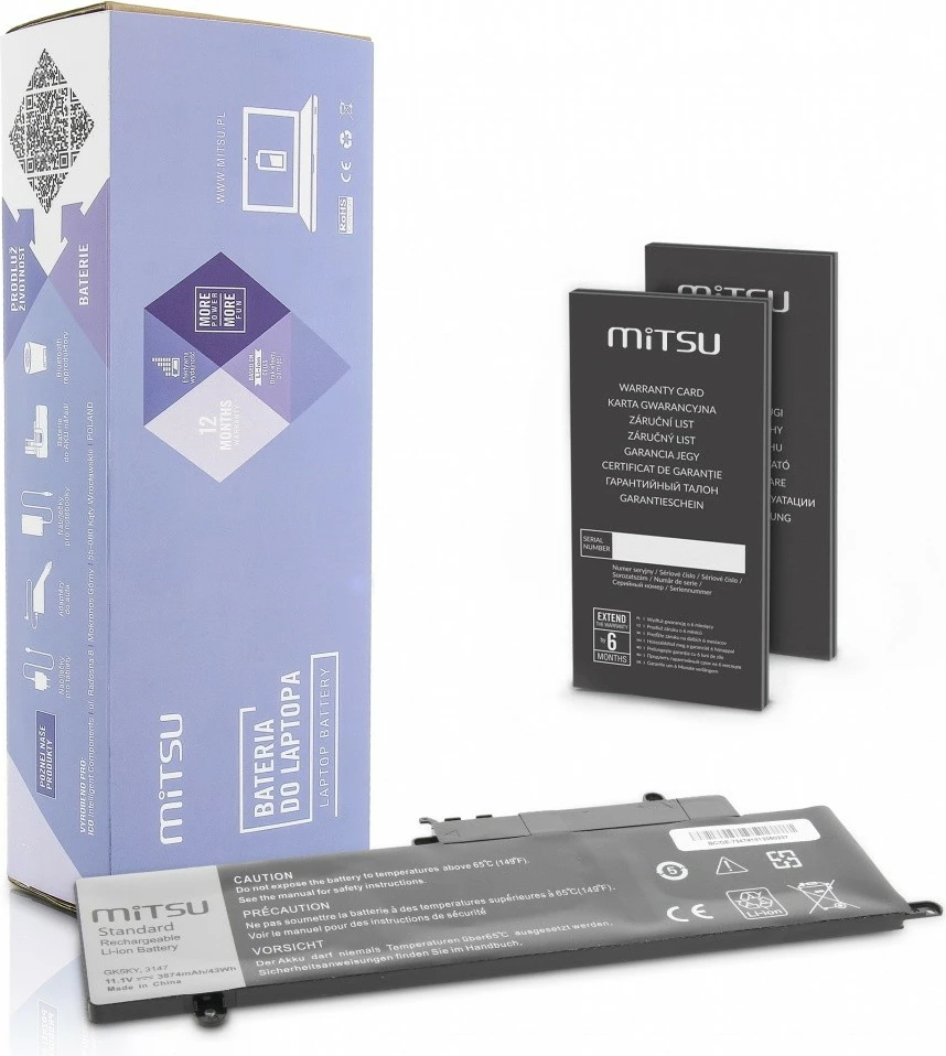 Bateri laptop Mitsu për Dell Inspiron 13 7347, 3874 mAh, 11.1-10.8V, e zezë