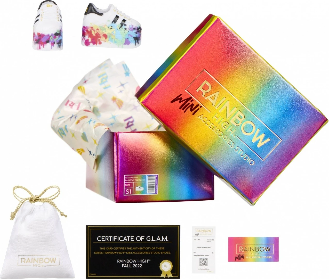 Set këpucësh për kukulla Rainbow High, MGA, 27 copë, shumëngjyrëshe