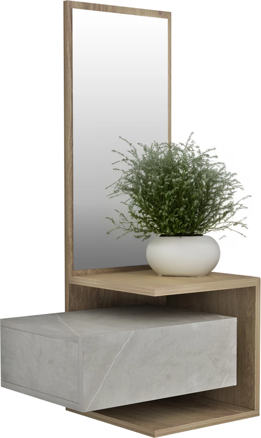 Mobilje hyrëse me pasqyrë, MEARA, FH8984.12, teksturë guri gri-natyrale, 49,1x31,3x90H cm