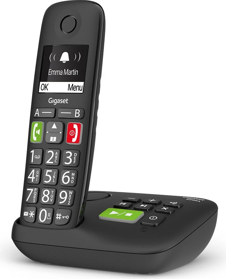 Telefon Gigaset E290A, Analog/DECT, Pa tela, Speakerphone, 150 kontakte, ID thirrës, Ngjyrë e zezë