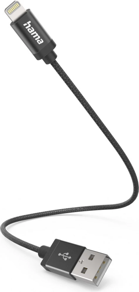 Kabllo Lightning në USB-A, Hama, 00201578, për karikim dhe transfer të dhënave, e zezë