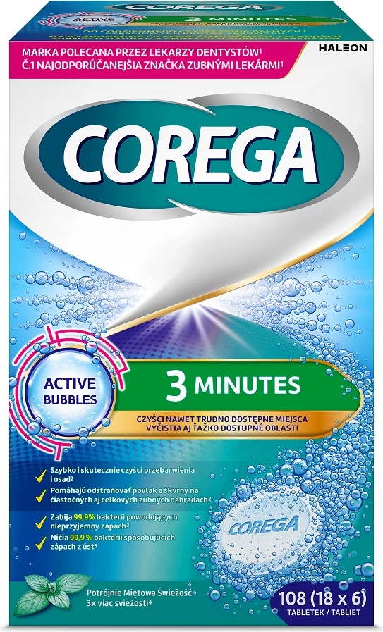Tableta për pastrim protezash Corega 3-Minute 6 copë