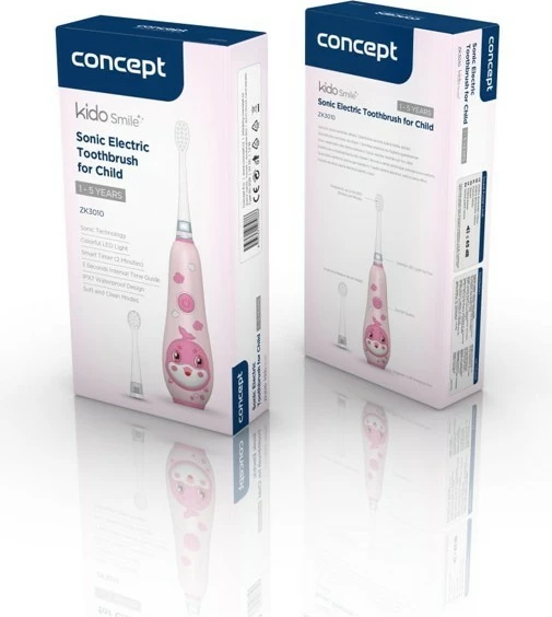 Furçë dhëmbësh elektrike Concept Baby KIDO SMILE ZK3010, sonike, për fëmijë 1-5 vjeç, Rozë, set me 4 koka