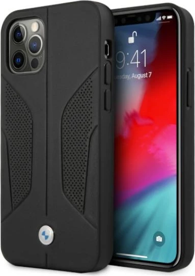 Mbështjellës BMW BMHCP12LRSCSK për iPhone 12 Pro Max, lëkurë, i zi