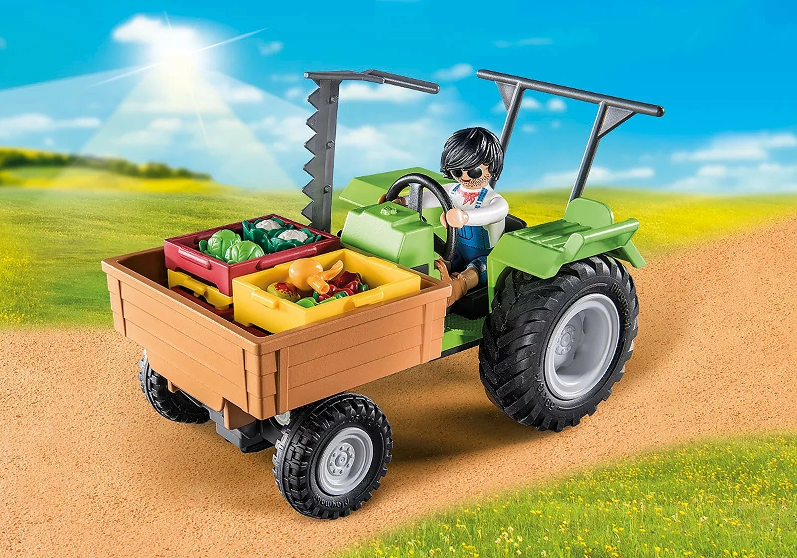 Set lodrash Playmobil Country 71249, traktor me rimorkio dhe aksesorë, 42 pjesë