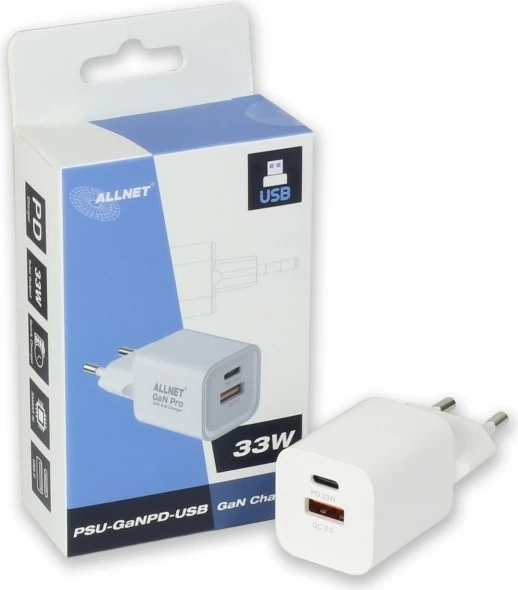 Karikues ALLNET GaN 33W, 1x USB Typ-A, 1x USB Typ-C, EU Plug