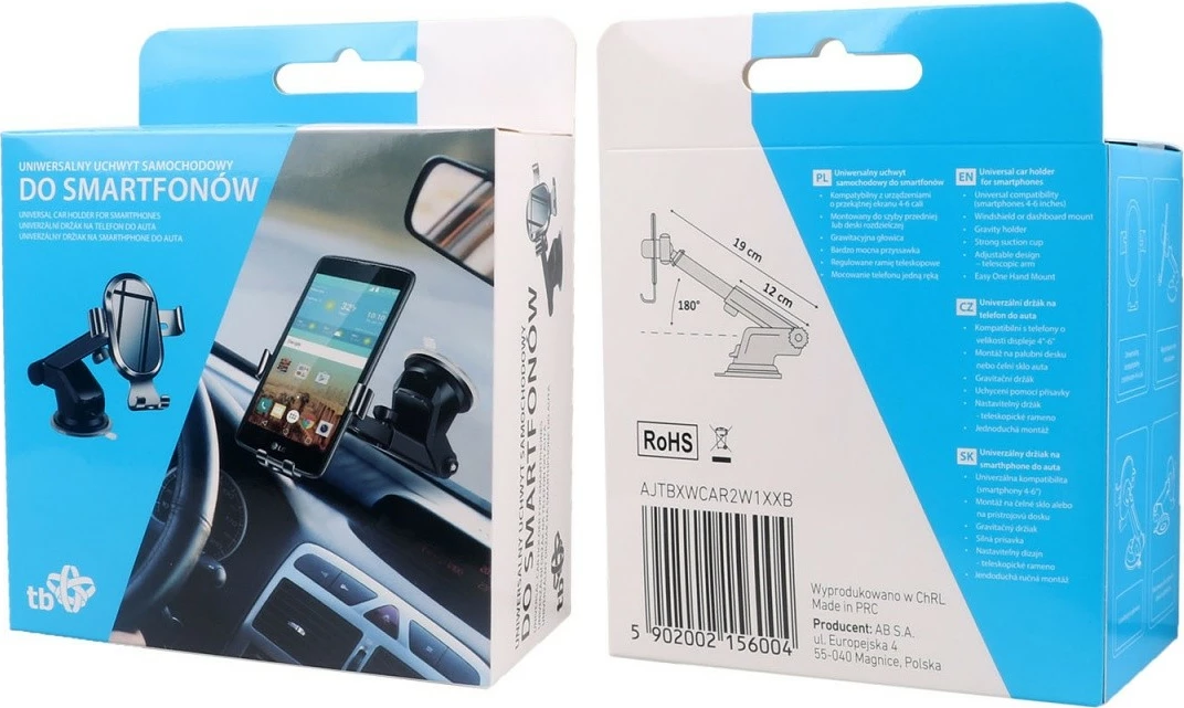 Mbështjellës telefoni për veturë TB AJTBXWCAR2W1XXB, i zi, 2-në-1 për xham ose grilë