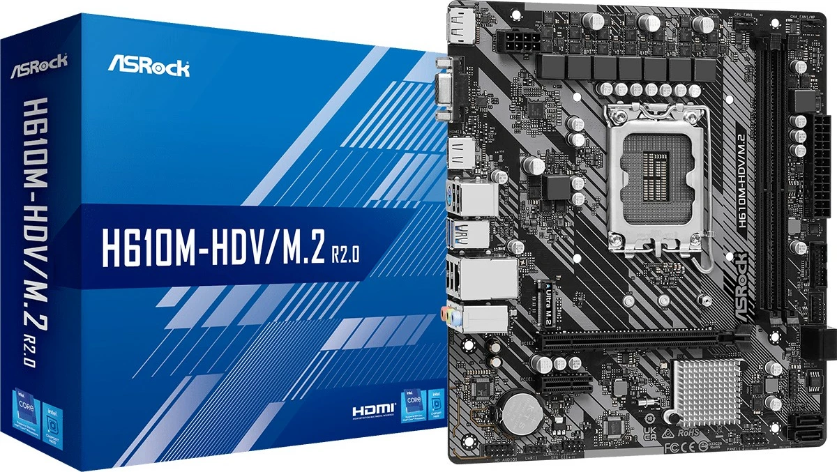 Pllakë amë ASRock H610M-HDV/M.2 R2.0, Intel, LGA 1700, DDR4-SDRAM, 64 GB