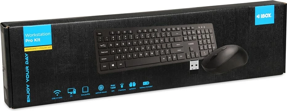 Set tastierë + maus IBOX Workstation Pro Kit, Wireless, i zi