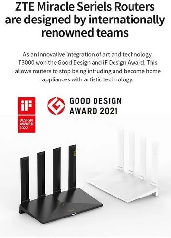 Router ZTE T3000 IDU, Wi-Fi 6, 3000 Mbps, 4 antena, i bardhë