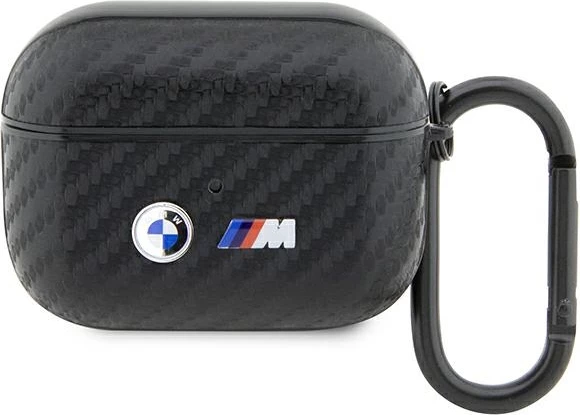 Mbështjellës BMW Carbon Double Metal Logo për AirPods Pro, me karabiner, i zi
