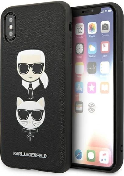 Mbështjellës Karl Lagerfeld Saffiano Karl&Choupette Head për iPhone XS Max, i zi