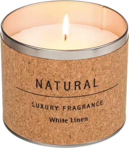 Qiri aromatik OUT OF THE BLUE White Linen, në kavanoz me tapë, Ø12xH10cm, Bardhë