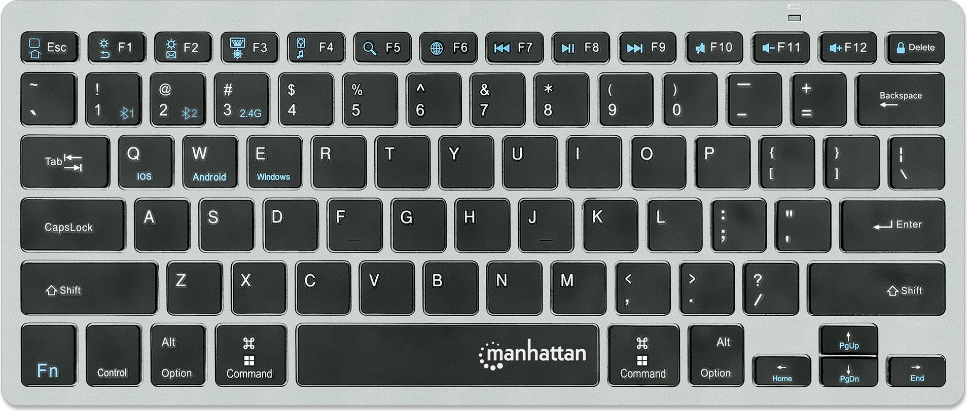 Tastierë MANHATTAN Slim Funktastatur, Bluetooth 3.0/2.4GHz, anthrazit