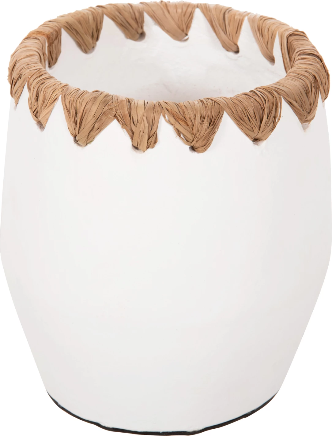 Vazo dekorative FH4369 terrakote, ngjyrë e bardhë, me thurje kashte në buzë, Φ13x16H cm