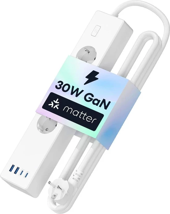 zgjatues prizash smart Meross MSP844SMA-EU, 4 dalje AC + 2x USB-A + 2x USB-C, Matter, Wi‑Fi, PD 30W QC 3.0, 16A 3680W